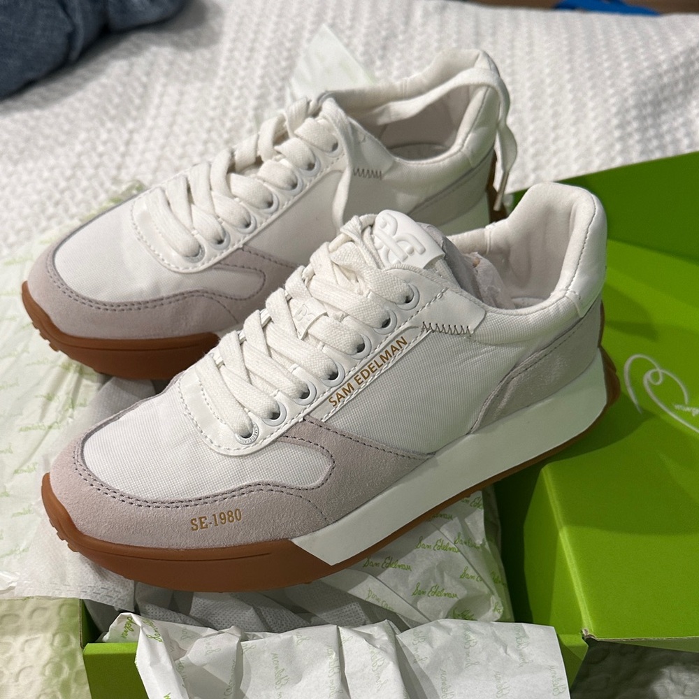 Sam Edelman Cream and Brown Casual Sneakers